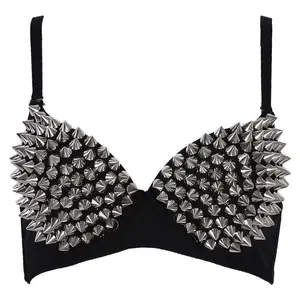 Rivet Bra Lingerie Punk Bar Stage Costume DS Belly Dance Performance Outfit Rhinestone Sparkling Beads Womenswear Can be used with a raincoat