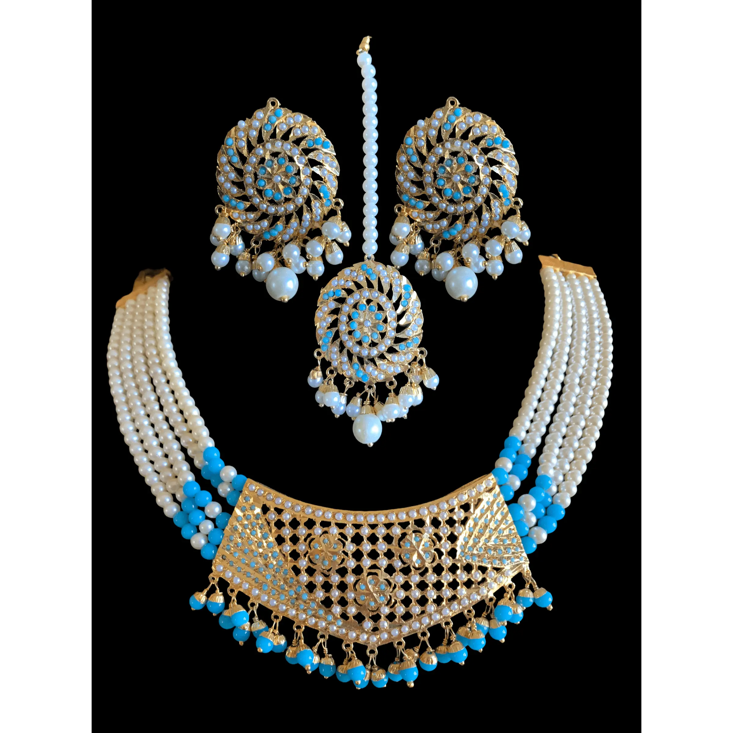 NS320 Sehar  punjabi Jadau necklace with earrings tika  (READY TO SHIP)