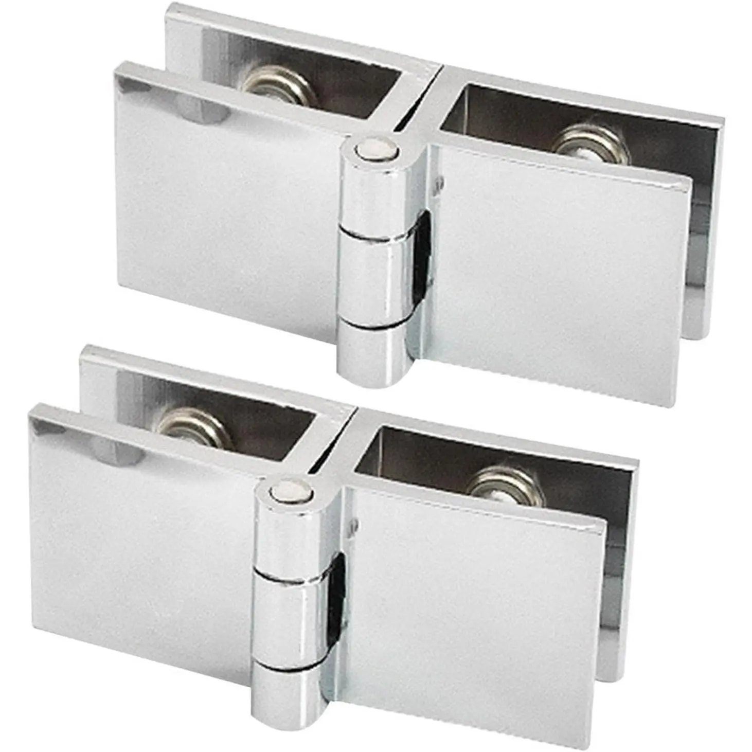 90°/180° Glass Door Hinges, Double Head Shower Door Hinges for 5-8mm Glass, Zinc Alloy Glass Clamp Cupboard Showcase Glass Fixing Clip(180°/2pcs)