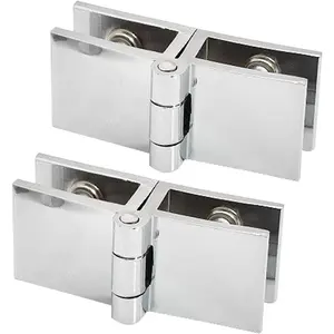 90°/180° Glass Door Hinges, Double Head Shower Door Hinges for 5-8mm Glass, Zinc Alloy Glass Clamp Cupboard Showcase Glass Fixing Clip(180°/2pcs)