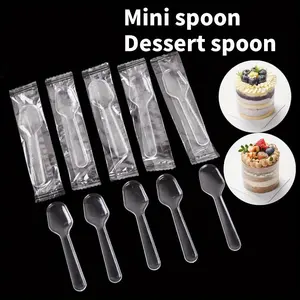 20/50/100pcsFood Grade Transparent Plastic Disposable Mini Spoons, Sweet Treats Pudding Ice Cream Sundaes, Single Serve Packaging, Party Household
