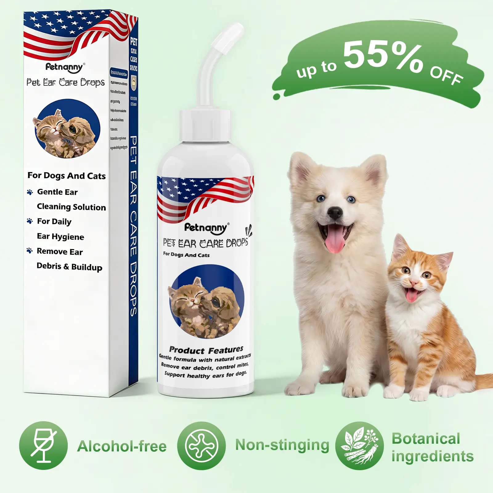 Petnanny Ear Cleaner for Dogs and Cats, Microsilver Infection and Odor treatment for Pets,4 oz