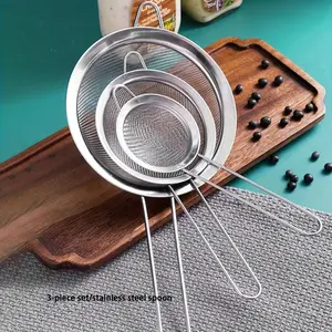 3 Counts Stainless Steel Kitchen Filter Set, Kitchen Strainer Utensils, Multi-Functional Strainer Spoon for Flour Oil Filtering, Modern Home Cooking Essentials