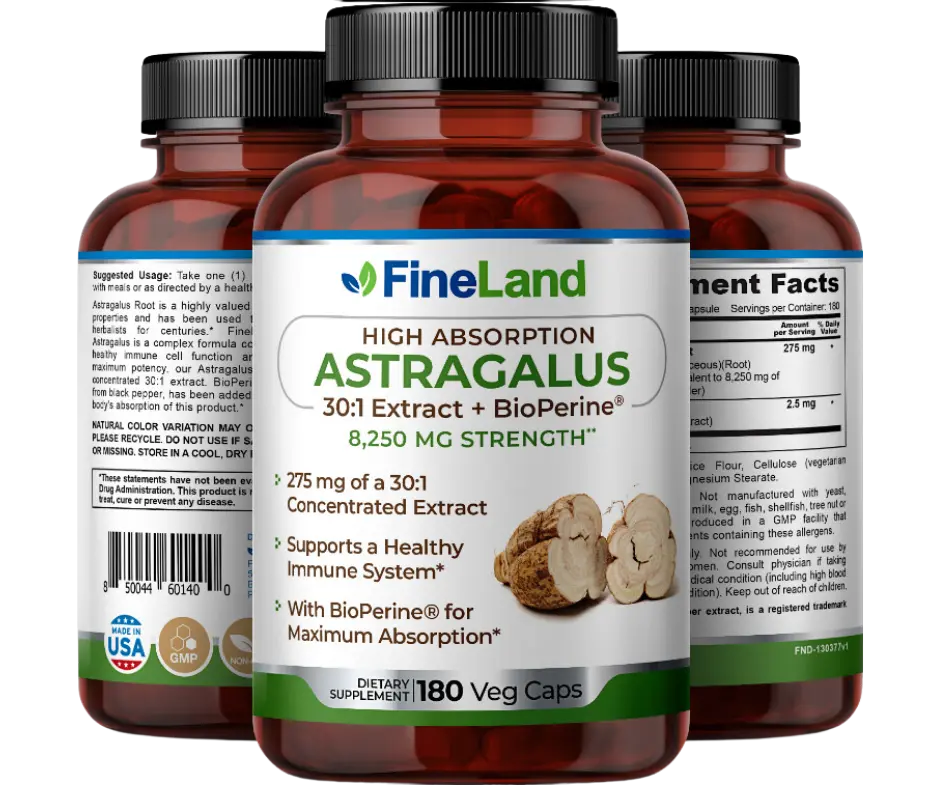 FineLand ASTRAGALUS 30:1 extract + BioPerine , Immune System, Maximum Absorption