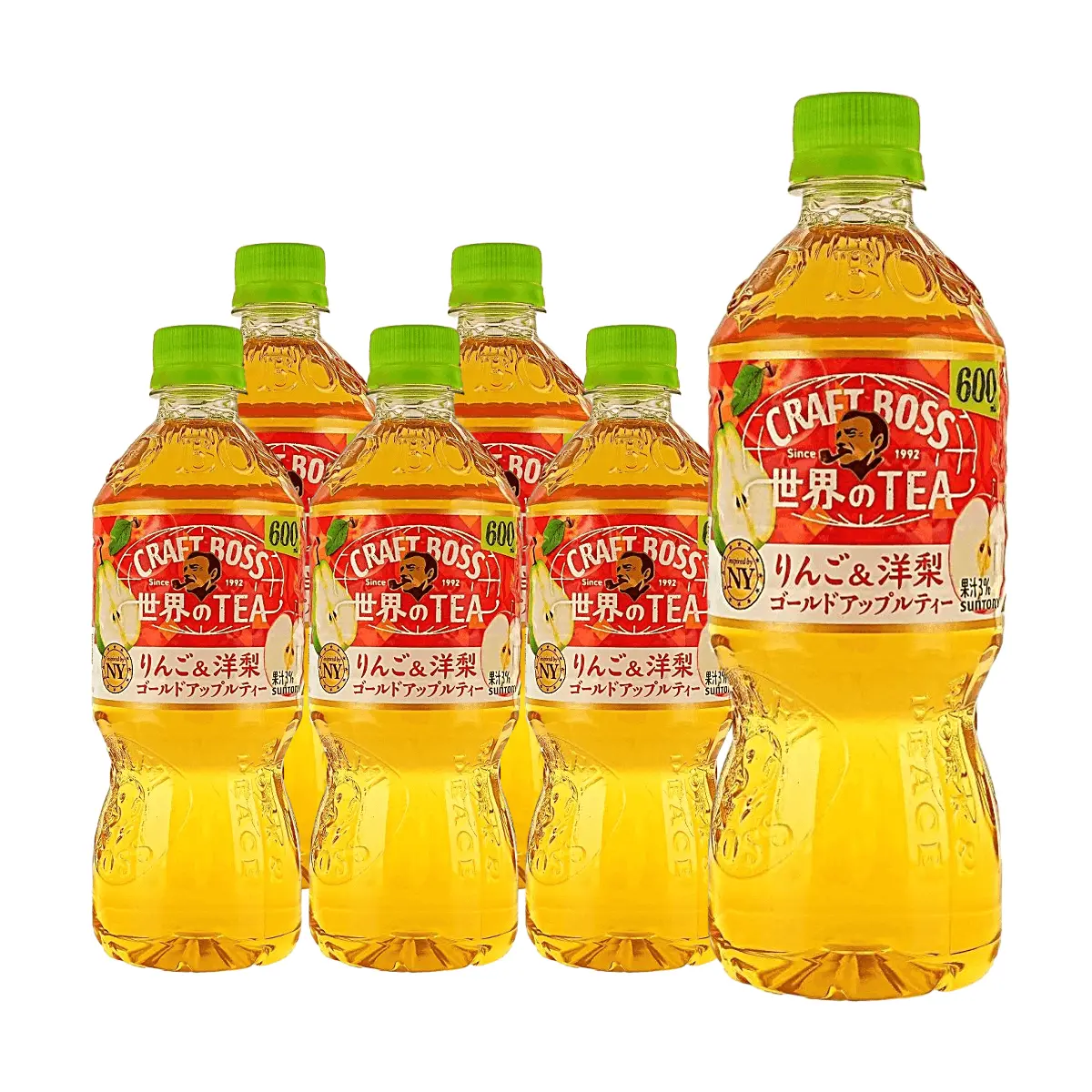 Suntory Craft Boss World Black Tea Apple Pear Flavor - 6 Pack (600ml Each) - Premium Japanese Fruit Infused Tea