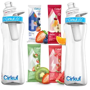 Cirkul 22 oz Water Bottle Kit with Blue Lid Includes and Fruit Punch & Mixed Berry Cartridges for Optimal Refreshment -Perfect for Sharing with Family(2 Pack Bundle)