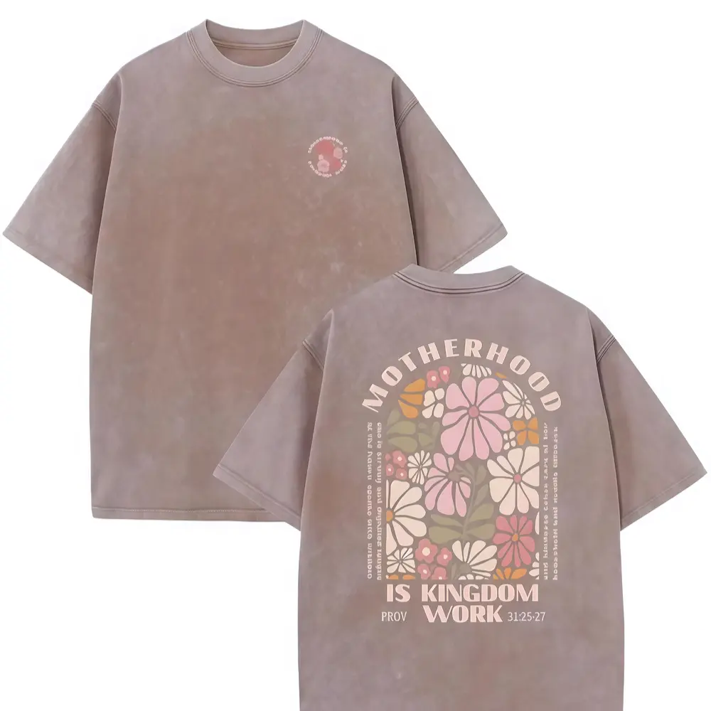 230 g double-sided washed T-shirt | “Motherhood is the Kingdom of Work”; high-quality batik; vintage style; pattern printed; machine washable; sufficient thickness for summer; suitable for outdoor activities; holiday gift; men’s clothing sweatshirt top