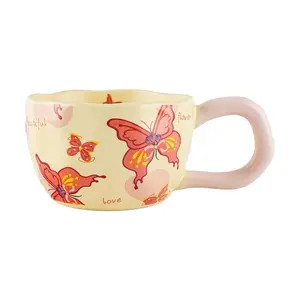 Golden Lion JD Butterfly Cup - Pink, 330ml Capacity, 10x7.5cm, Ceramic Mug for Coffee & Tea Lovers