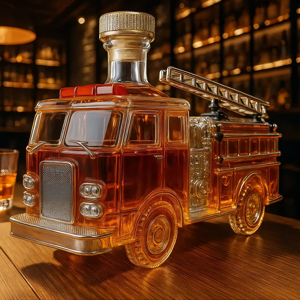 Fire Truck Design Glass Bottle - Decorative Kitchenware/Bar Utensil for Home/Office