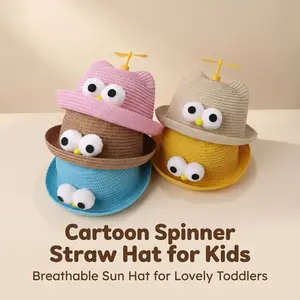 Bamboo Dragonfly Children's Straw Hat Summer New StyleWindmill Rotating Cartoon Sunshade Baby Fisherman Hat Unisex Propeller Bucket Hat Outdoor Sport Sunscreen Leisure Hat Spring Autumn Travel Tourism Beach Vacation