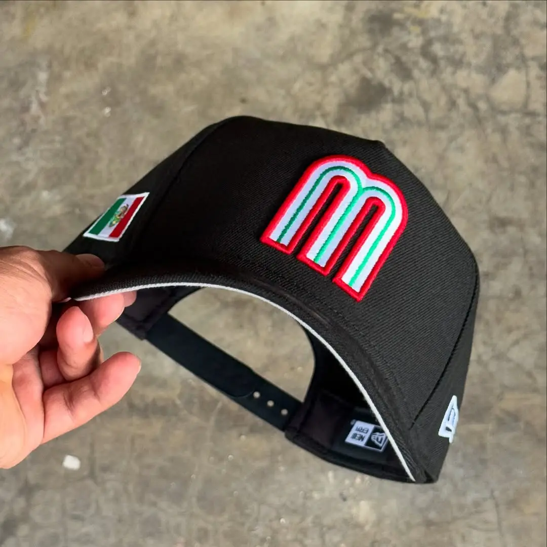 New Era Mexico 9FIFTY Snapback Hat Mexican Flag Baseball Cap Green Black Adjustable Flat Brim Tricolor M Logo Cotton Unisex Streetwear Hip Hop Sports Team Cap Gorras Mexico Gorra Beisbol