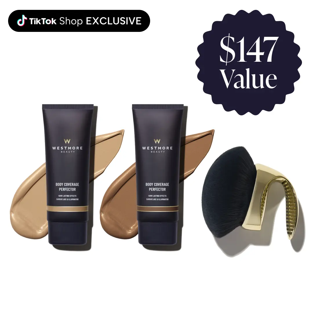 Westmore Beauty Body Coverage Perfector Twin Pack + X-Large Body Brush - Flawless Body Makeup, Concealer for Scars, Spots, Veins, Tattoos and More Blend Cosmetic