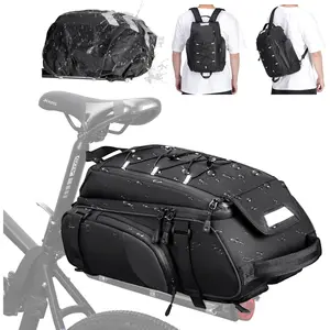 Bike Bags for Bicycle Rear Rack 15L Waterproof Bike Ebike Trunk Pannier Saddle Bag with Rain Cover Bike Accessories Backpack Shoulder Bag for Commuter Travel Outdoor, Black