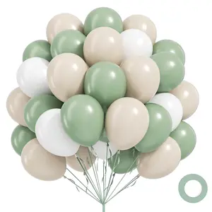 60pcs Sage Green & Sand White Balloons 12in Neutral Set for Boho Wedding Baby Shower Party Decor Kit