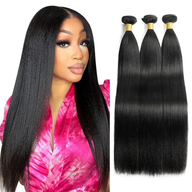 Brazilian Yaki Straight Hair Bundles 1 3 4 Bundles Human Hair Weave Raw Hair Bundles for Quick Weave