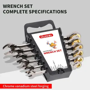 8-Piece Double-Ended Open-End Wrench Set Universal 72-Tooth Ratchet Combination Wrench Cr-V Construction Nickel-Plated for Rust Resistance and Color Retention Includes Storage Case for Easy Portability Dual-Purpose Wrench Set