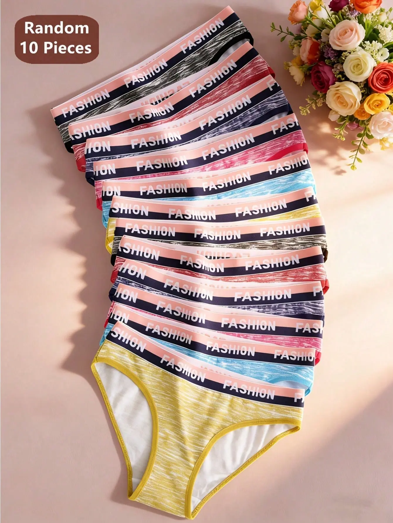 10Pcs Random Assorted Colors Women Panties, Letter Waistband Seamless Triangle Underwear, Comfortable Breathable Sexy Daily Wear