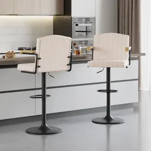 VECELO Set Of 2 /4 Velvet Leather Bar Stools Swivel Counter Height Barstools With Back And Arms Modern Adjustable Bar Stool Chairs With Metal Base For Kitchen Island Home Bar Dining Room