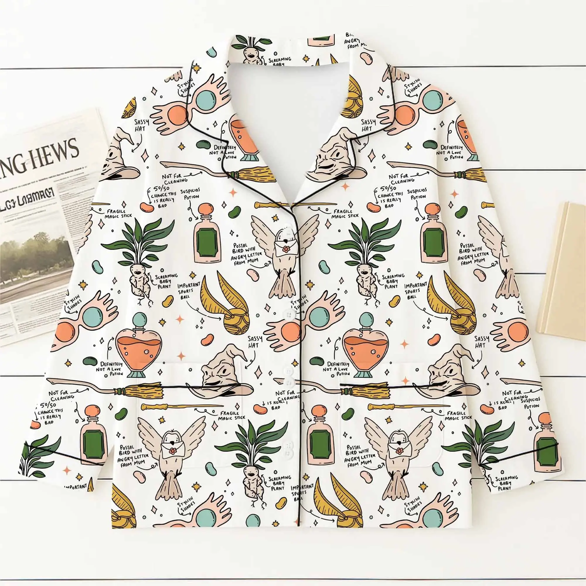 Halloween HP Movie Pajamas Set, Halloween Wizard Movie Nightwear, Magic Kingdom Sleepwear, Cozy Homewear For Witch Fan