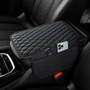 Car Center Console Cover, Upgraded Microfiber Leather Car Arm Rest Cover with 2 Storage Bags, Universal Armrest Cover for Car Storage Box Car Interior Accessories Protector for Most Vehicle