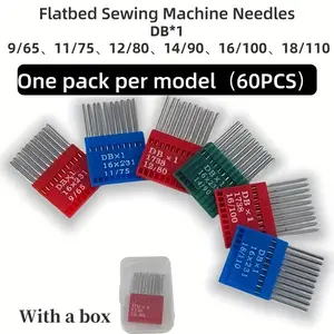 60pcs Industrial Sewing Needles Set - 6 Sizes (9/65\11/75\12/80\14/90\16/100\18/110) 10pcs Each | Heavy Duty for Leather, Denim | Flatbed Machine Compatible Sewing Tools