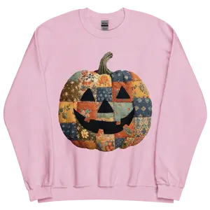 Jack O Lantern Patchwork Pumpkin Sweatshirt ~ Unisex Apparel Relaxed Fit Printed In The USA Clothing Womenswear Casual Top Athletic Boho ChicUnisex Crewneck