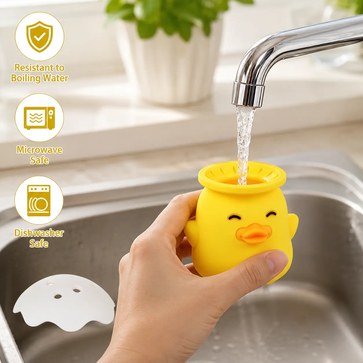 1 Piece Cartoon Duck Shaped Microwave Cleaner, Food Grade Silicone Heat Resistant Deodorizing Tool for Kitchen Oven Stain Cleaning