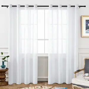 2PC white semi-transparent sheer curtains, home decor, grommet-top design, airy and light, with light filtering, suitable for bedrooms/living rooms or hotels (W52 x L84, W52 x L84)