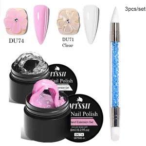 MTSSII 3pcs Non-stick Solid Gel Set, Transparent Pearl Color Sculpture Gel, Builder Gel for Nail Extension Solid Extension Gel 3D Nail Gel Art Nail Strengthen UV LED Nail Art for Home Nail Salon, Poly Extension Gel, Poly Gel Kit