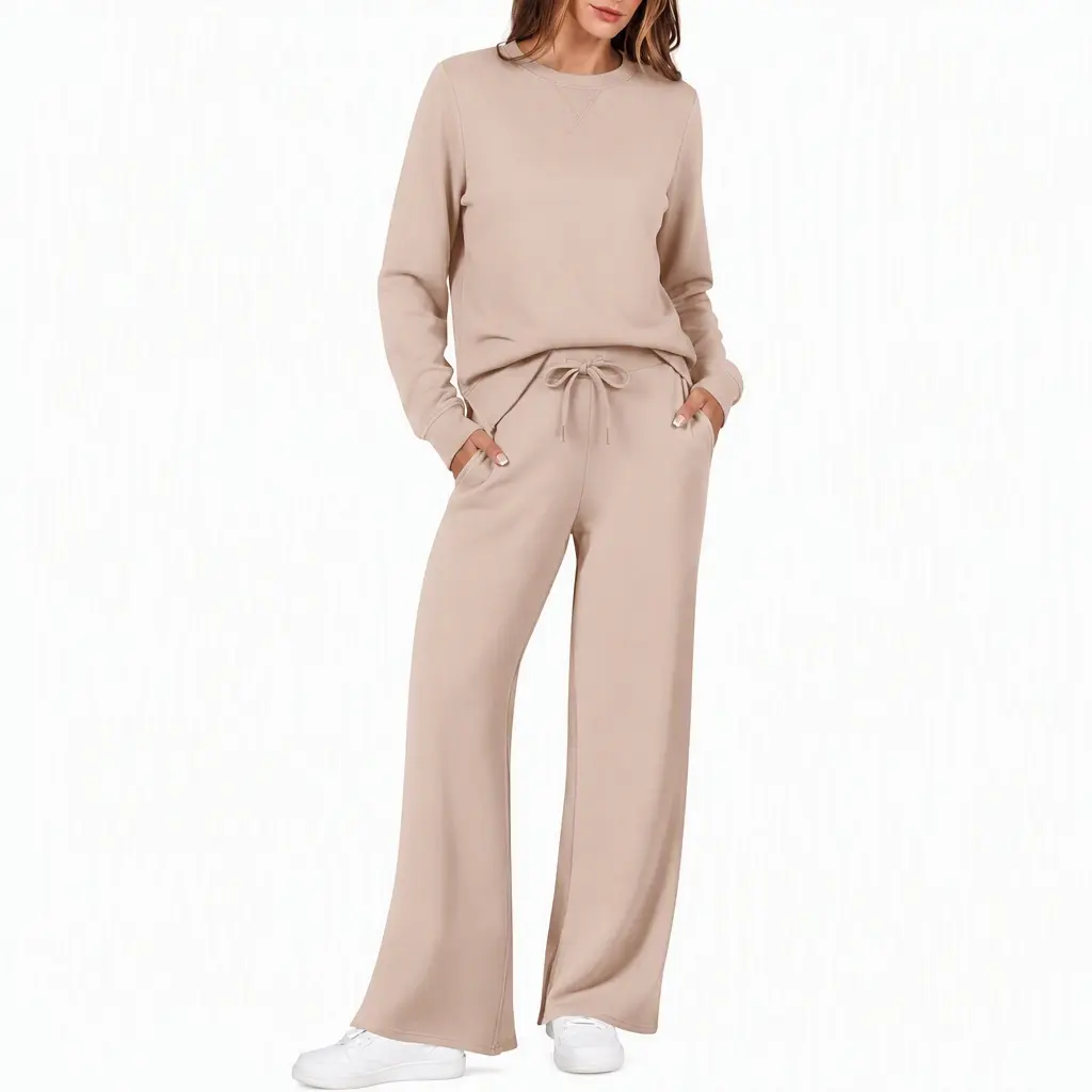 Ekouaer 2 Piece Sets for Women 2026 Fall Lounge Sets Outfits O Neck Airport Travel Matching Sets Clothing Sweatsuits