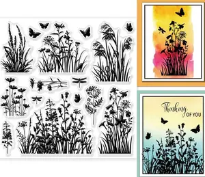 Flowers Grass Reeds Clear Stamps for DIY Scrapbooking Wildflowers Silicone Stamp Seals 5.9x5.9inch Transparent Stamps for Cards Making Journal Decoration