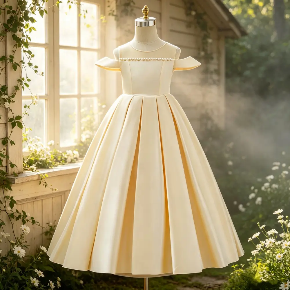 856 Children's runway dress satin simple design piano and violin performance costume girls' birthday party dress