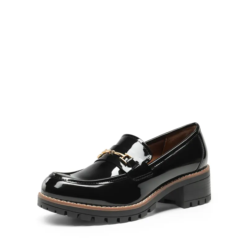 Dream Pairs Women's Stylish Formal Vegan-Leather Flex Footwear - Classic Synthetic Slip-On Loafers, 4mm Cushioned Comfort, Chunky Block Heel, Round Toe, Business Casual Walking Shoes, Button-Free, Chunky Lug Sole