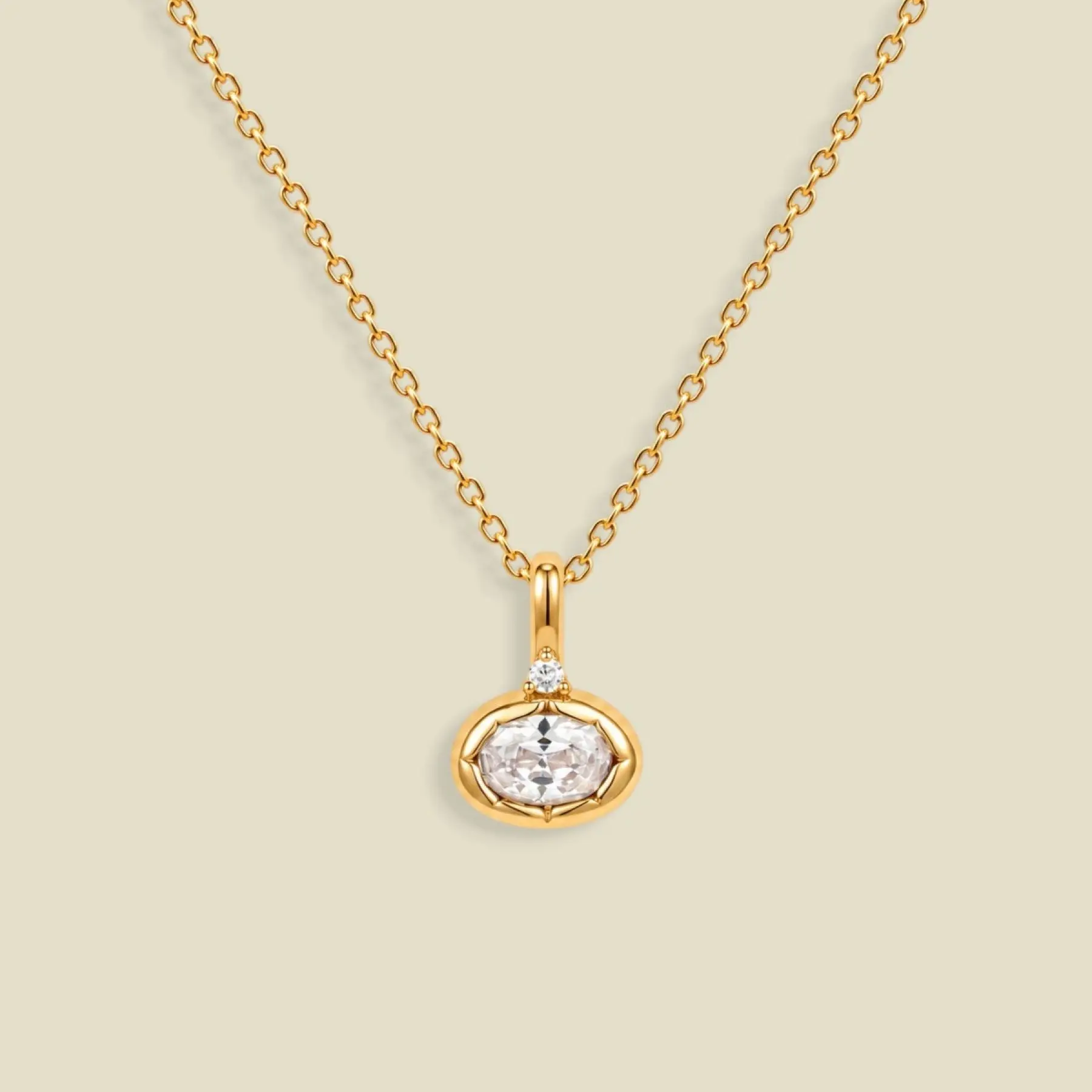 April Oval Birthstone Charm Necklace