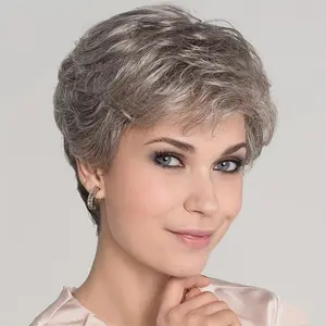 Women'S Brazilian Human Hair Wig - Salt & Pepper Grey Pixie Cut with Bangs, 4-Inch Short Layered Straight Hair, Glueless Rose Net Cap, Density Natural Look for Everyday & Party Wear, Salt and Pepper Grey Shades, Comfortable & Secure Fit