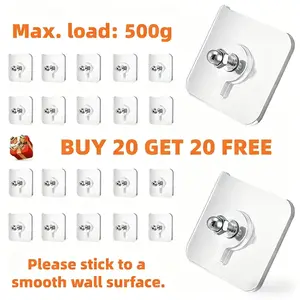 BUY 20 GET 20 FREE 40PCS Adhesive Frame Hooks Wall Mount Self-Adhesive Hooks Suitable for Bathroom and Kitchen Decoration