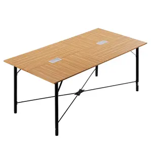 fathersdaygift VEVOR Conference Table, 6 ft Office Meeting Table for 6-8 Person, Modern Rectangle Seminar Desk with Metal Legs, Meeting Desk Ideal for Office, Boardroom, Conference Room, Easy Assembly, Brown