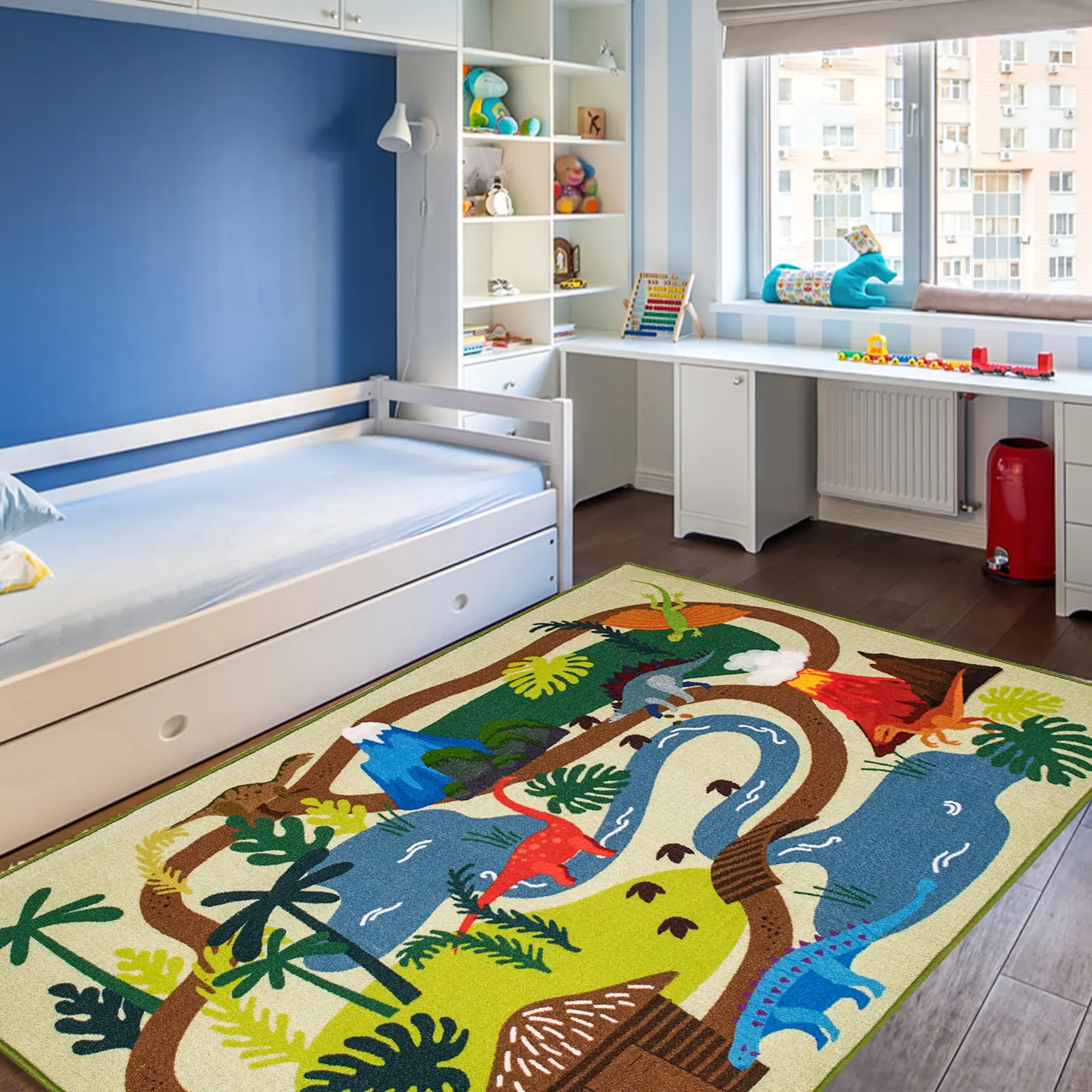 Booooom Jackson Dinosaur Rug, Non Slip Dinosaur Area Rug for Playroom, Nursery