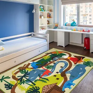 Booooom Jackson Dinosaur Rug, Non Slip Dinosaur Area Rug for Playroom, Nursery