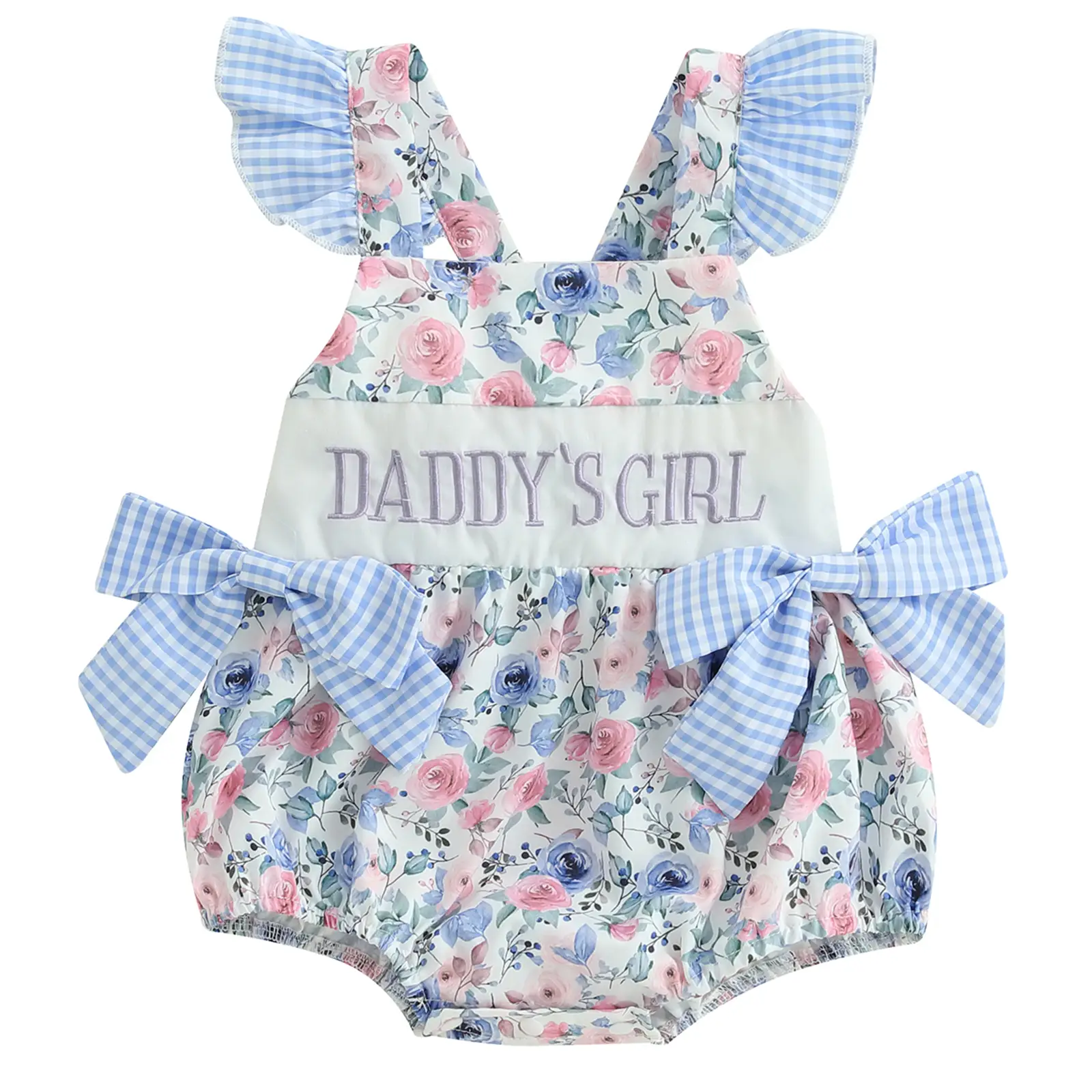 Newborn Baby Girl Cute Fathers Day Daddys Girl Outfit Fly Sleeve Flower Print Bow Romper Infant Bodysuit Summer Clothes