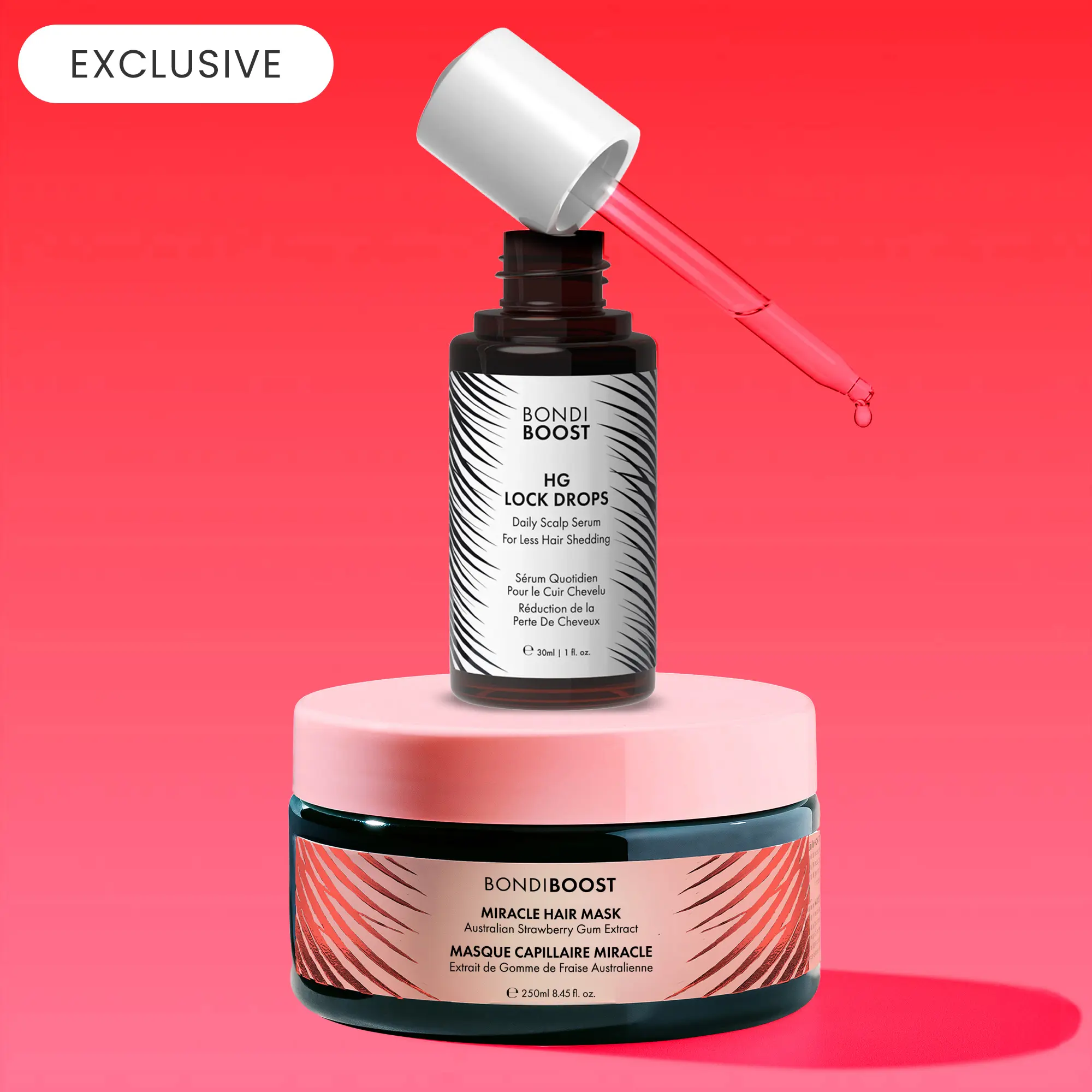 Strawberry Gum Miracle Hair Mask & Lock Drops Anti-Shedding Serum by BondiBoost, TikTok Exclusive, Antioxidant-Rich Strawberry Gum Treatment Bundle for Repair, Scalp Health & Shine