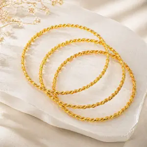 Gold Tone Twisted Rope Bangle Single Size 60/62/65mm Minimalist Stackable Fashion Daily Wear Bracelet Accessories for Women Valentines&birthday Boujee Gifts for gf Mother's Day gift