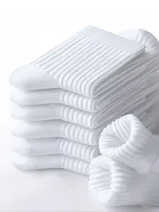 Men's 6 Pairs Solid Crew Socks, Soft Comfy Breathable Mid Calf Socks for Daily Life, Men's Socks & Hosiery for All Seasons, Breathable Fabric Socks