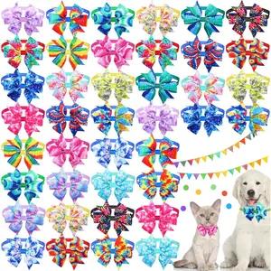 Talltalk 40 Pcs Tie Dye Dog Bow Ties Collar Bows Summer for Dogs Puppy Bowties with Plastic Buckle Adjustable Grooming Collar Ties Accessories for Small Medium Cat Pet Holiday Costume