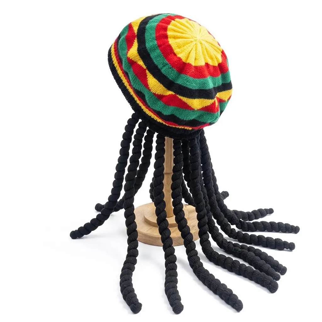Chizafy Rasta Hat with Black Dreadlocks Wig Reggae Beanie Rasta Wig Hat with Dreads Colorful Funny Hat Jamaican Costume Accessory Size 11.81，for Halloween，birthday or cosplay.
