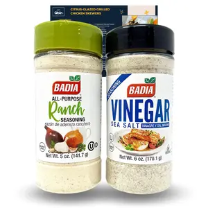 Badia Seasoning Bundle - All-Purpose Ranch & Vinegar Sea Salt, Gluten-Free, Kosher, 5 oz and 6 oz - QBIN Recipe Card -Pack of 2 Flavor Spice Natural