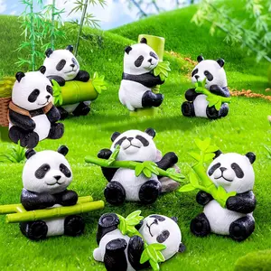Mini Panda Figurines Set of 8 - Resin Animal Sculptures for Garden Decor, Office Desk Decoration, Home Interior Accent and Cake Themed Party Display, Adorable Desk Ornament