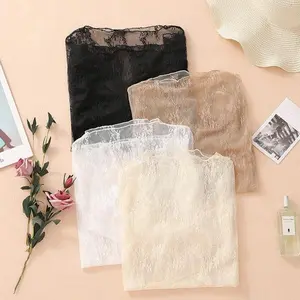 3PCS New Half High Collar Lace Shirt for Women with Hollow Transparent Mesh Top for Spring Versatile Perspective Long Sleeve Bottom