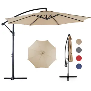 10ft 8 Ribs Patio Umbrella Canopy, Taupe, Heavy-Duty Polyester Fabric, UV30+ and Water Repellent, Fade Resistant, 98% UV Protection 10FT Offset Patio Umbrella Hanging Cantilever Umbrella Outdoor Sun Shade with Easy Tilt Adjustment, 8 Ribs, UV Protection