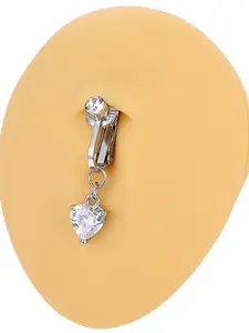 Women's Elegant Rhinestone Decorated Heart Design Fake Belly Ring, Exquisite Trendy Belly Ring, Fashionable Body Jewelry for Women & Men